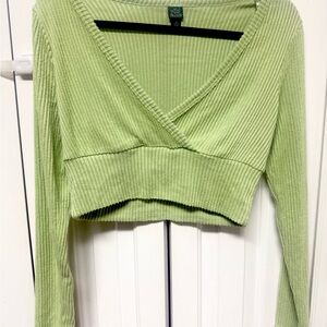 Wild Fable Light Green Ribbed Wrap Crop Top